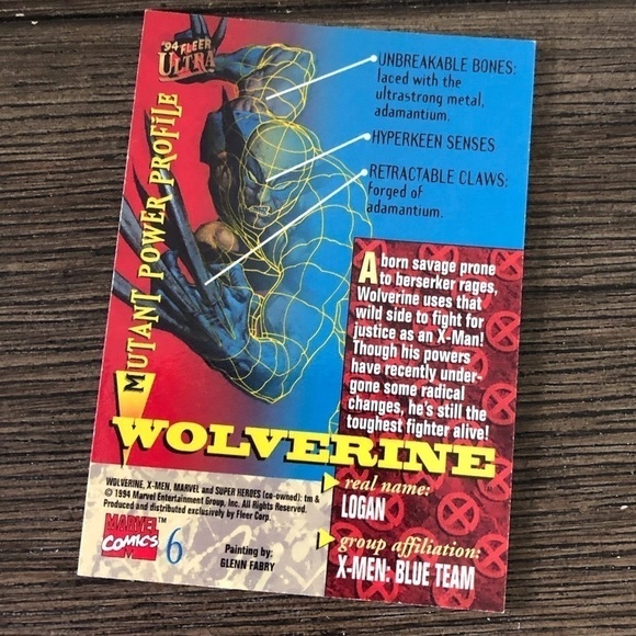 X-men ’94 Fleer Ultra trading card: Wolverine (Super Heros) #6 - Picture 2 of 2